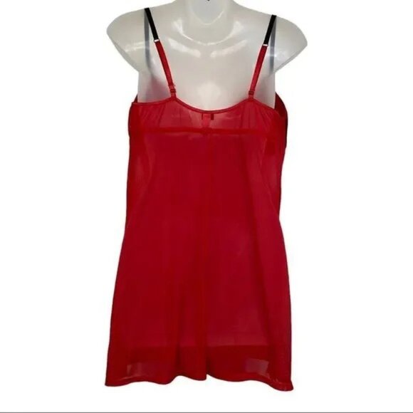PASSION FOREVER RED/BLACK LACE WITH RHINESTONES CHEMISE NIGHTIE SIZE LARGE-EUC - Picture 3 of 9